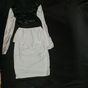 NWOT Black & White Hole Shirt & White Ruffle Skirt